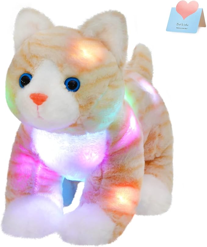 Glow Guards 14'' Light up Kitty Stuffed Animal Soft Realistic Cat Plush Toy with LED Night Lights Glow Birthday Children's Day Gifts for Toddler Kids