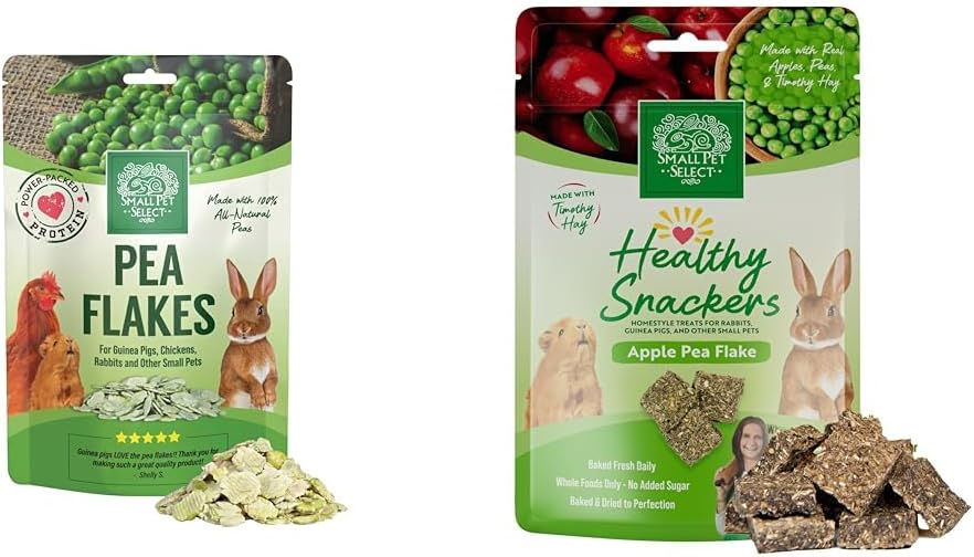 Small Pet Select- Pea Flakes, 8oz & Healthy Snackers - Apple Pea Flake, 2 oz