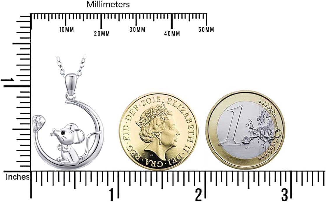 JUSTKIDSTOY Mouse Necklace 925 Sterling Silver Rat on the Moon Pendant Necklace Cute Animal Jewelry Gifts for Women