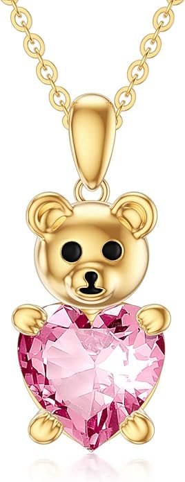 WSX 14K Real Gold Animal Necklace for Women, Bear/Cat/Rabbit/Elephant/Horse Pendant Charm Jewelry Gifts Mother Day Valentine Christmas