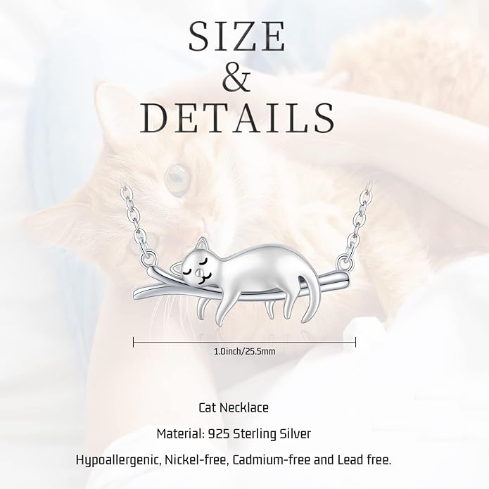 JUSTKIDSTOY Sterling Silver Cute Animal Pendant Necklace with Crystal Cat Pendant - Women's Cat Lovers Jewelry Gift