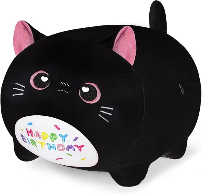 15.8'' Cat Plush Stuffed Animals Birthdays Gifts, Black Cat Plush Pillow Soft Kitty Plushie, Chubby Plush Toy Birthday Gifts for Kids Girlfriend