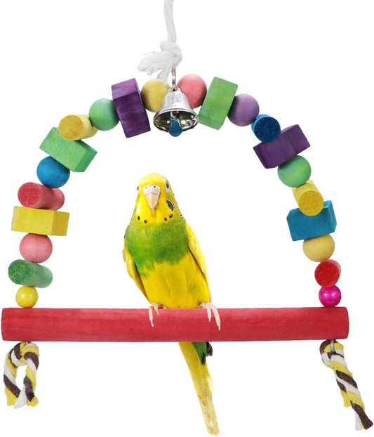 Litewoo Bird Swing Toys Natural Wood Knots Block Rainbow Bridge Wooden Hanging Bells Toys for Parrot Budgie Lovebirds Conures Parakeet cockatoo Cockatiel