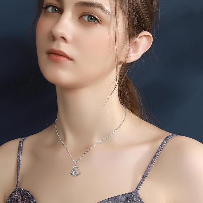 925 Sterling Silver Lab Grown Diamond Animal Necklace Cat/Bear/Bee/Dolphin/Dragonfly/Horse/Hummingbird/Koala/Parrot/Penguin/Pigeon/Sea Turtle/Starfish Lab Grown Diamond Necklace Gift for Women