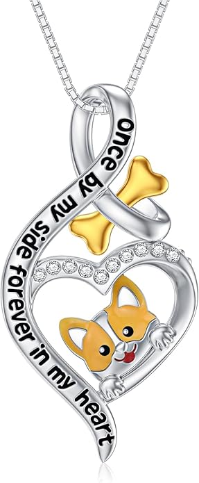 925 Sterling Sliver Yorkshire/Corgi/Labrador/Pug/Bulldog/Paw Print/Cross Necklace Cute Puppy Dog Necklace Jewelry Birthday Gifts for Women Girls Dog Lovers