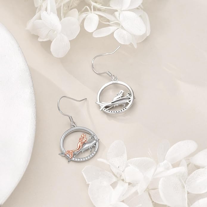 YFN Cat Earrings for Women Sterling Silver Shark Dangle Earrings Cat Jewelry Gifts for Women Cat Lover Shark Jewelry for Shark Lover