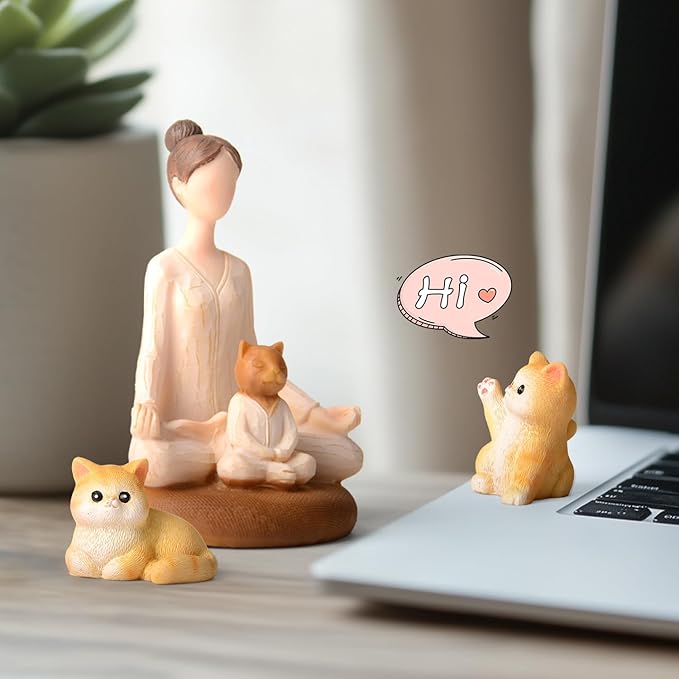 Yoga Meditation Statue Gifts for Women - Mini Yoga Girl with Cat Dog Figurines Gift for Office Cute Relaxation Gifts for Yoga Lovers & Cat Dog Lover Resin Yoga Figurine Decor Table Ornament