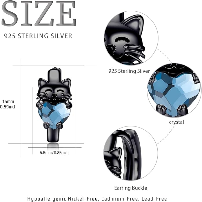 925 Sterling Silver Cat Earrings Cute Animal Kitten Stud Earrings cat Jewelry Gifts for Women Girls Hypoallergenic Earrings for Sensitive Ears