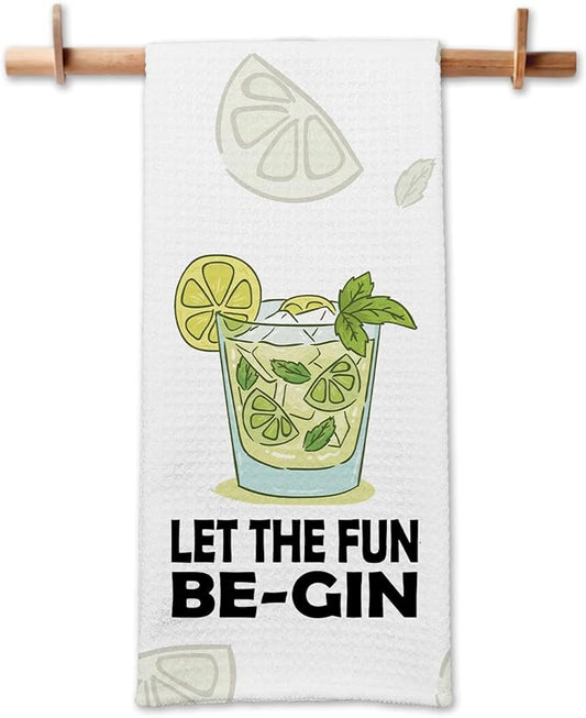 Funny Kitchen Dish Towel 'Let The Fun Be-Gin' Soft Dish Towels Funny Sayings Towels for Kitchen Decor Sweet Housewarming Gifts Novelty Birthday Gifts for Women Men Host Hostess Chef Friend