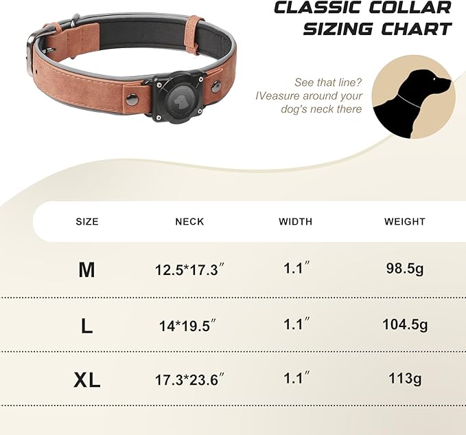 AirTag Dog Collar - Leather Dog Collar with Air Tag Holder | IPX8 Waterproof, Reflective, High - End, Adjustable Soft Padded | Dog GPS Tracker Collars Fit for Medium Large Dogs (Mahogany Brown, XL)