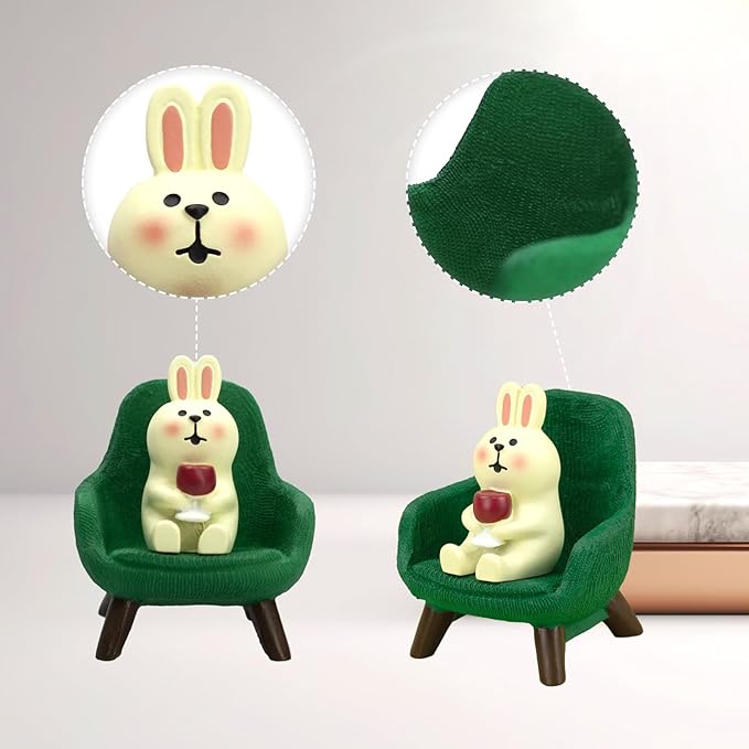 Small Easter Bunny Figurine Cute Mini Rabbit Holding Red Wine Figurine Resin Rabbit for Office, Home Decoration Perfect Cute Rabbit Gift for Rabbit Lovers - Green Sofa