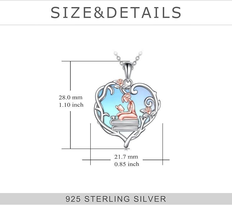 YFN 925 Sterling Silver Book Lover Necklace Reading Pendant for Women Graduation Gift Jewelry for Student Friends Classmate