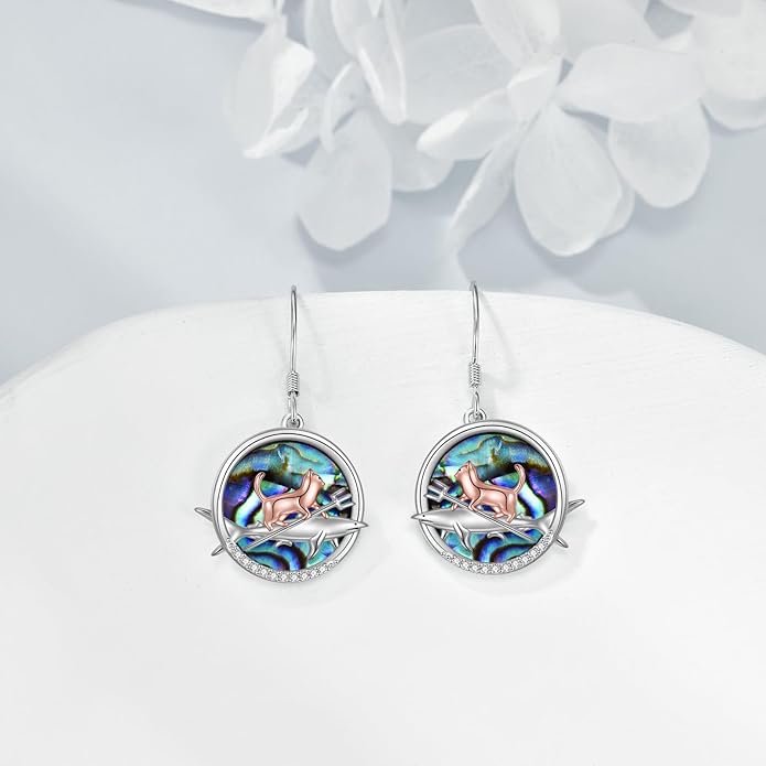 YFN Cat Earrings for Women Sterling Silver Shark Dangle Earrings Cat Jewelry Gifts for Women Cat Lover Shark Jewelry for Shark Lover