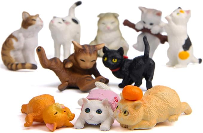 10 Pcs Deluxe Cat Figurines Playset, Cute Cat Figures, Mini Cat Figure Collection Playset, Cupcake Topper