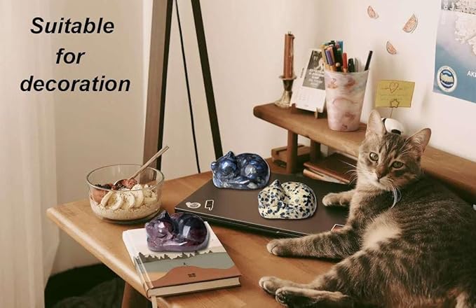 LAIDANLA Garnet Cat Healing Crystals Figurine Sleeping Cat Hand Carved Cute Statue Polished Stone Sculpture Reiki Office Room Bedroom Desk Home Decoration Gifts 1.6"