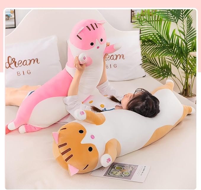 Long Cat Plush Soft Long Cat Stuffed Animals, Long Cat Pillow Kitten Stuffed Animal Cotton Gift for Kids Girlfriend(130CM, Pink)