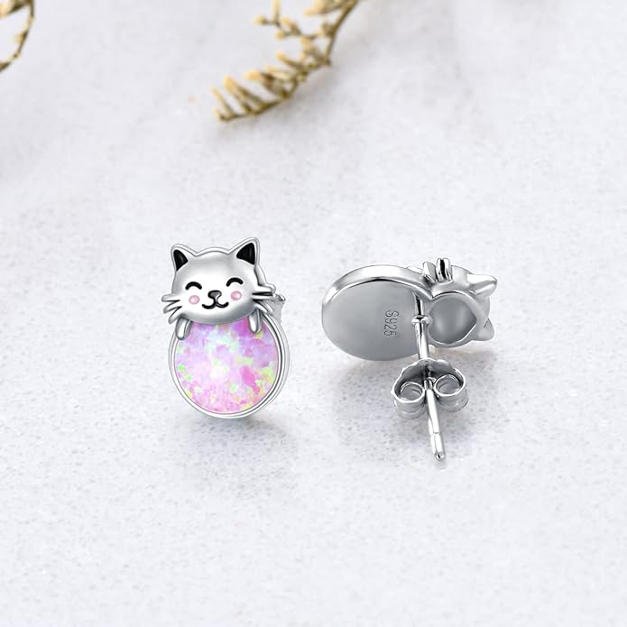 925 Sterling Silver Cat Earrings Cute Animal Kitten Stud Earrings cat Jewelry Gifts for Women Girls Hypoallergenic Earrings for Sensitive Ears