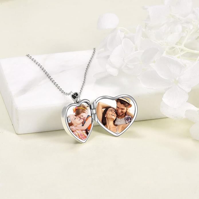 WINNICACA S925 Sterling Silver Heart Lockets Necklace That Holds Pictures Jewelry for Women Photo Pendant Necklace for Birthday Gifts