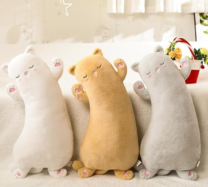 JOSON Cute Curved Long Cat Plush Stuffed Animal Pillow, 25.7 in, Birthday Gift for Children and Girlfriends (Grey)