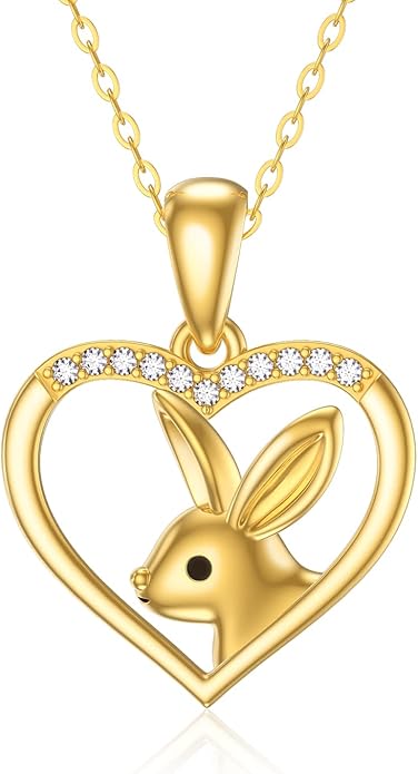 WSX 14K Real Gold Animal Necklace for Women, Bear/Cat/Rabbit/Elephant/Horse Pendant Charm Jewelry Gifts Mother Day Valentine Christmas