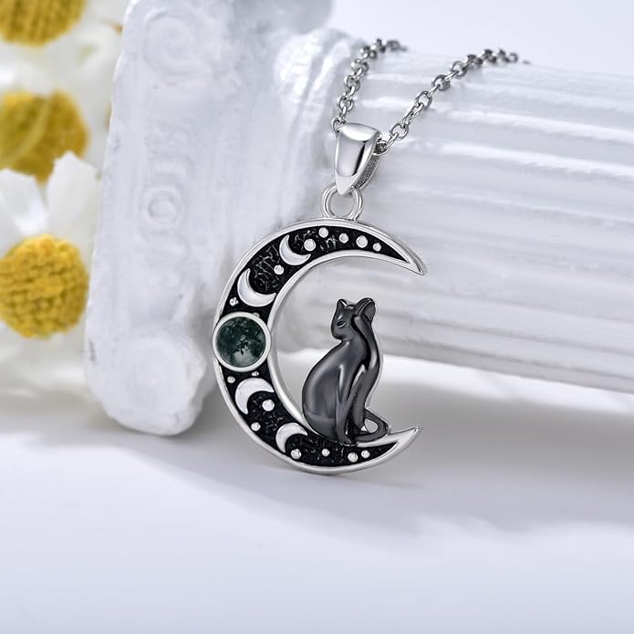 Witch Necklace 925 Sterling Silver Pentagram Triple Moon Pentacle Pendant Wiccan Pagan Jewelry Witchy Gifts for Women