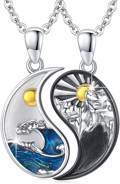 Yin Yang Matching Jewelry Set 925 Sterling Silver Yin Yang Friendship Couples BFF Pendant Necklace Jewelry for Her Him Women Men