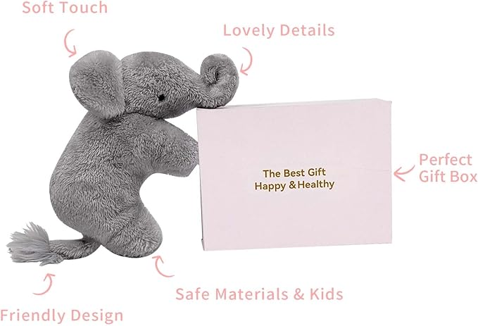 Elephant Plush, Elephant Stuffed Animal, Elephant Plushies for Girls and Boys, Stuffed Elephant Plush, Grey, 6.3 Inches