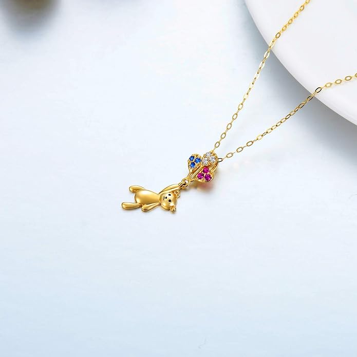 WSX 14K Real Gold Animal Necklace for Women, Bear/Cat/Rabbit/Elephant/Horse Pendant Charm Jewelry Gifts Mother Day Valentine Christmas
