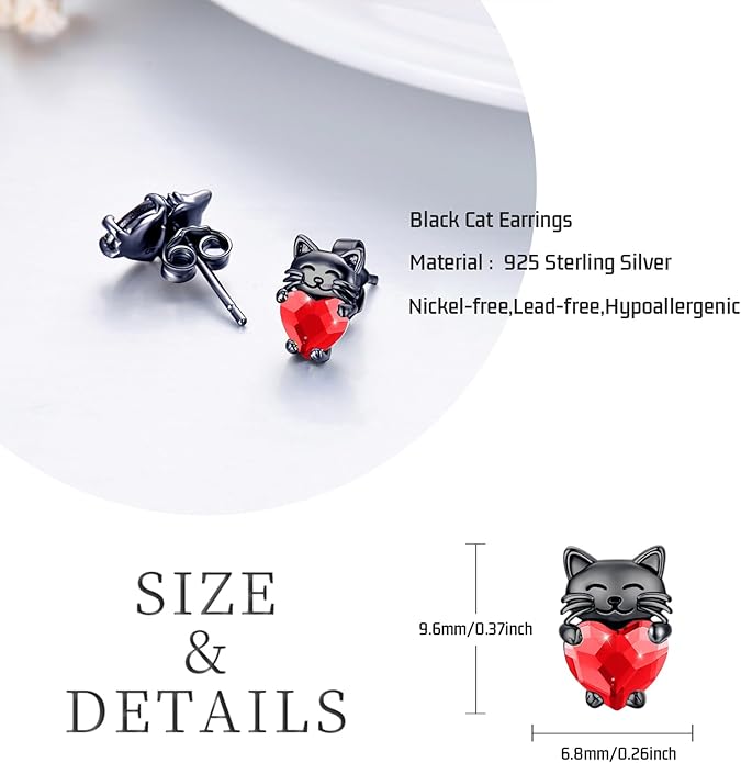 925 Sterling Silver Cat Earrings Cute Animal Kitten Stud Earrings cat Jewelry Gifts for Women Girls Hypoallergenic Earrings for Sensitive Ears