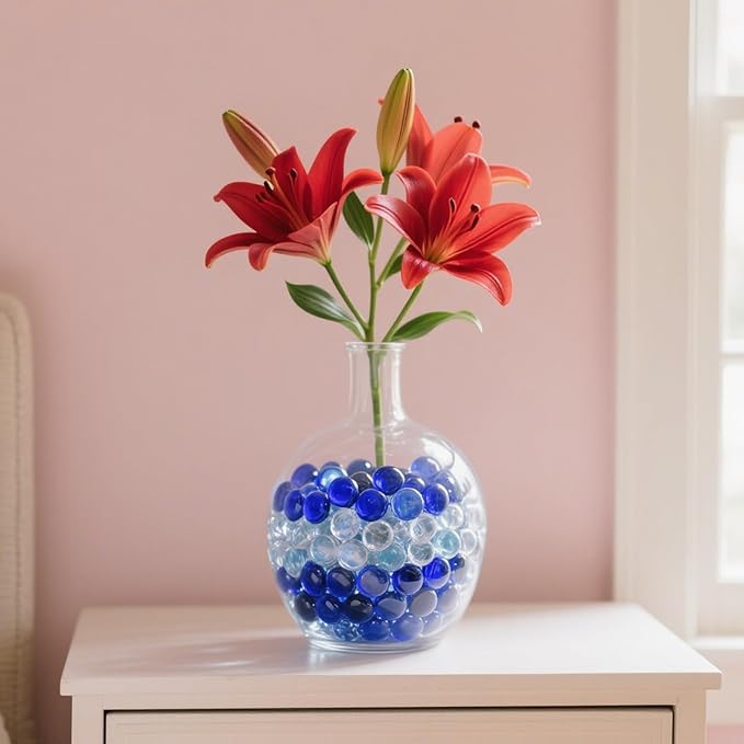 0.96LB Mix Colors Glass Beads Vase Filler Aquarium Gravel Decor Flat Glass Marbles Gems Pebbles Fish Tank Rocks Home Decorative Art Craft - 3 Colors Mixed