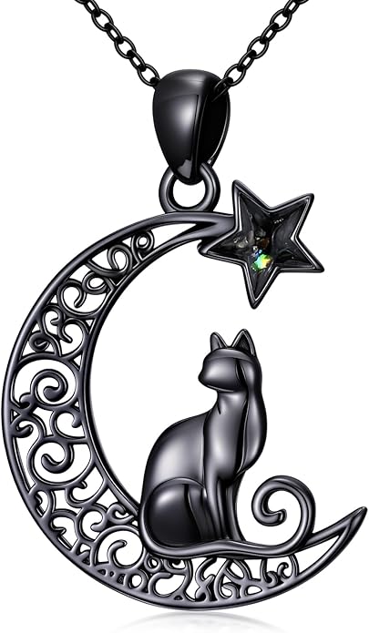Witch Cat/Raven/Moon phase Necklace 925 Sterling Silver Celtic knot Pendant Gothic Jewelry Gifts for Women