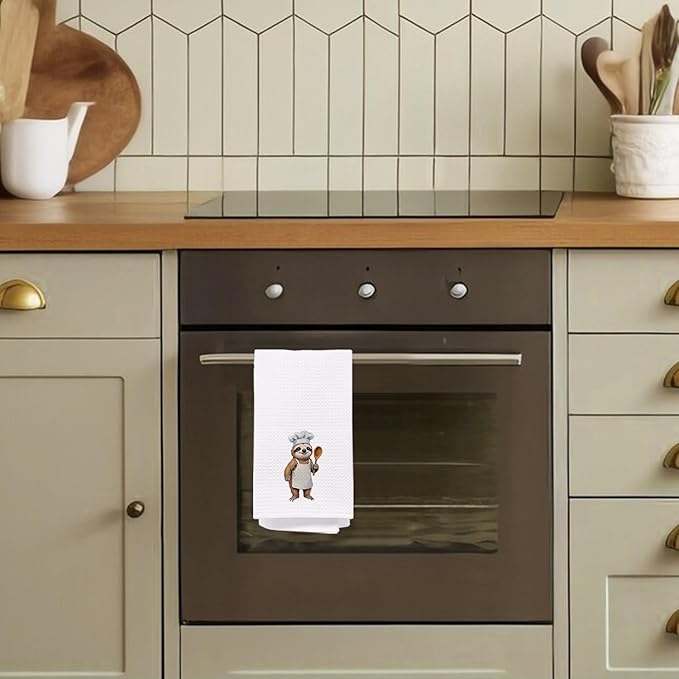 Whimsical Chef Sloth Kitchen Towels, Sloth Lover Gifts Decorative Dish Tea Towels for Kitchen, Cute Animal Kids Hand Towels, 16x24 Inch