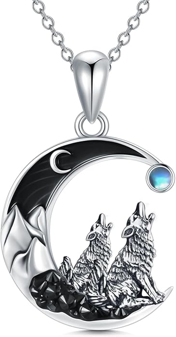 Gothic Jewelry Bat/Cat/Wolf/Dragon/Owl/Fox/Spider/Sun Pendant Sterling Silver Crescent Moon Necklace for Women Girls Black Jewelry Gifts