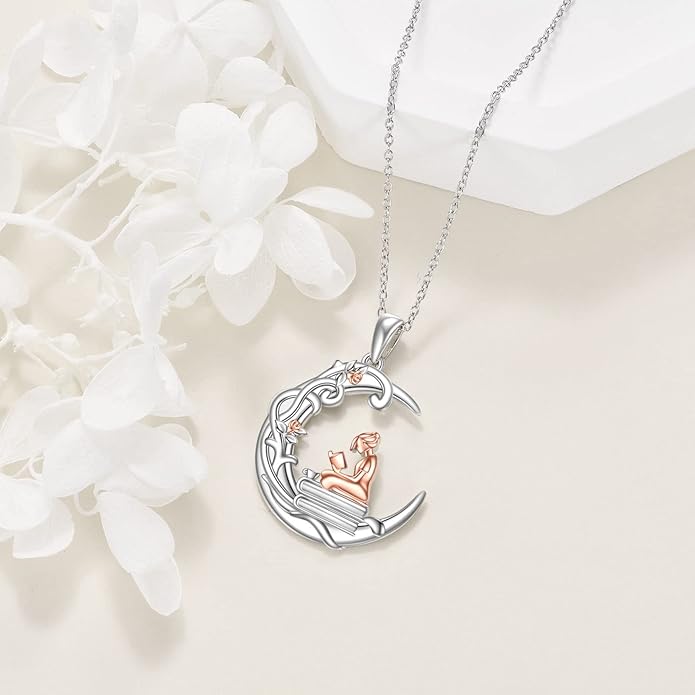 YFN 925 Sterling Silver Book Lover Necklace Reading Pendant for Women Graduation Gift Jewelry for Student Friends Classmate