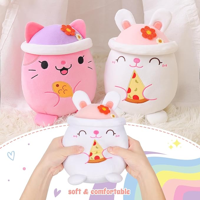AIXINI Cute Rabbit Plush Pillow 8" Bunny Stuffed Animal, Soft Kawaii Rabbit Plushie with Hat Outfit Costume Gift