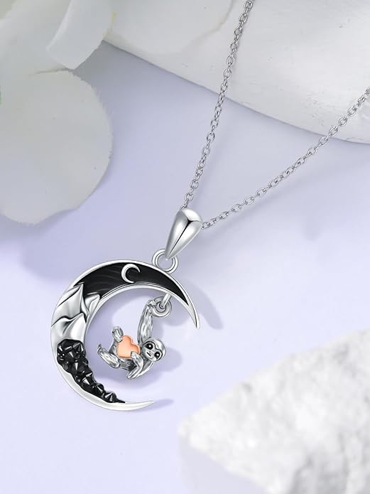 Gothic Jewelry Bat/Cat/Wolf/Dragon/Owl/Fox/Spider/Sun Pendant Sterling Silver Crescent Moon Necklace for Women Girls Black Jewelry Gifts
