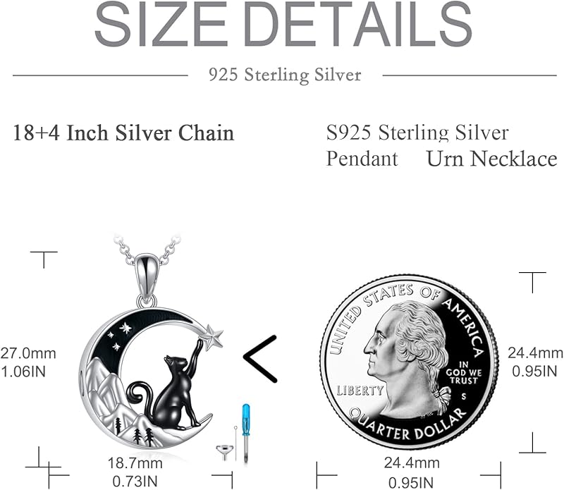 925 Sterling Silver Moon Black Cat Necklace for Women - Tree of Life Jewelry with Abalone Stone - Cat Lover Birthday Gift