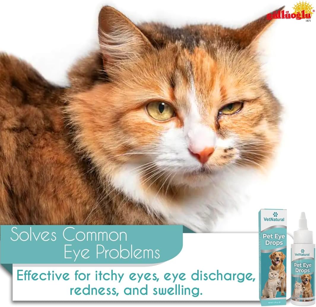 GÜLLÜOGLU 60ml Pet Eye Drops & Eye Wash for Dogs & Cats – Fast Relief for Itching, Irritation, Pink Eye & Allergy Symptoms – Gentle, Safe, Natural Formula for All Animals – Large 60ml Bottle