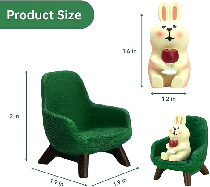 Small Easter Bunny Figurine Cute Mini Rabbit Holding Red Wine Figurine Resin Rabbit for Office, Home Decoration Perfect Cute Rabbit Gift for Rabbit Lovers - Green Sofa