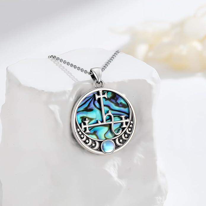 Witch Necklace 925 Sterling Silver Pentagram Triple Moon Pentacle Pendant Wiccan Pagan Jewelry Witchy Gifts for Women