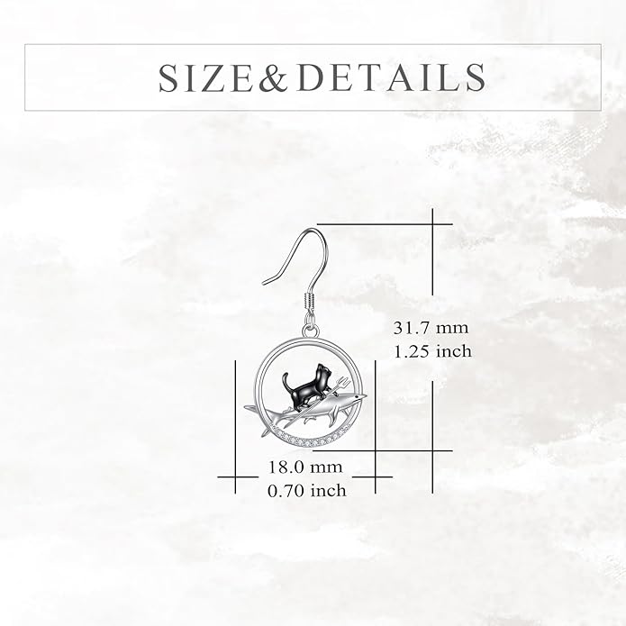 YFN Cat Earrings for Women Sterling Silver Shark Dangle Earrings Cat Jewelry Gifts for Women Cat Lover Shark Jewelry for Shark Lover