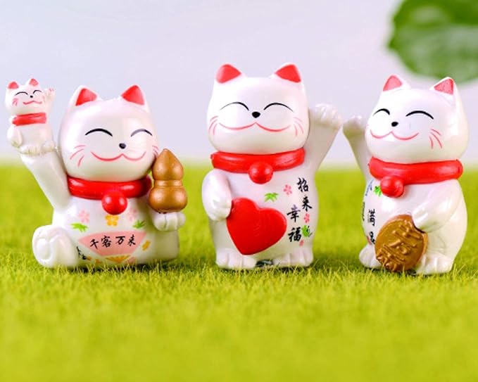 8 Pcs Cute Miniature Lucky Cat Figure Animal Cat Characters Toys Mini Figure Collection Playset, Cake Topper, Plant, Automobile Decoration, Landscape Scenes