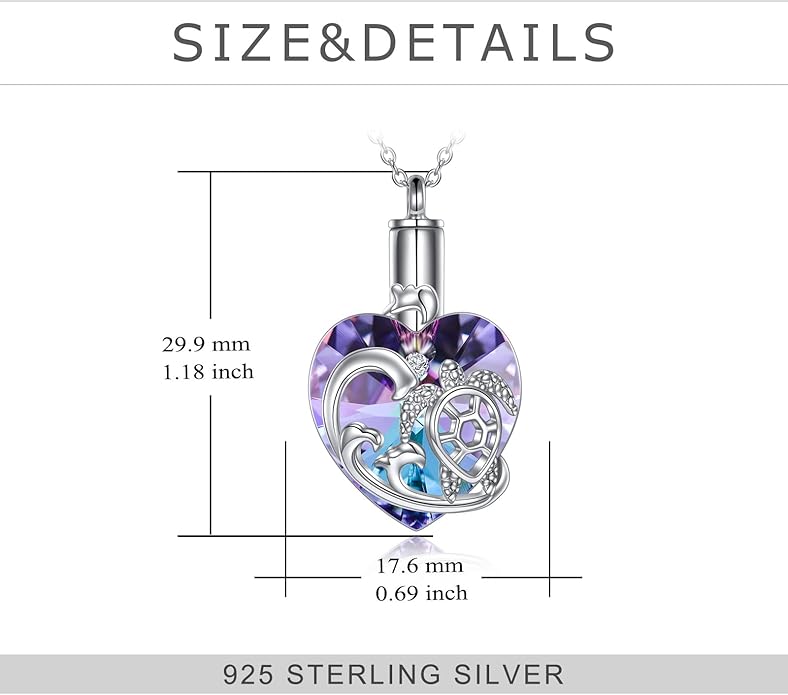 YFN Elephant Heart Crystal Urn Necklace for Ashes Cremation Jewelry Sterling Silver with Crystal Jewelry Gifts for Women