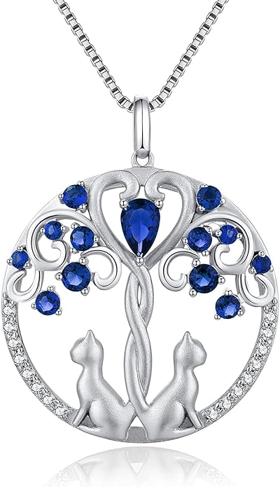 jiamiaoi 18K White Gold Plated Cat Necklace 925 Sterling Silver Diamond Cat Necklace Silver Cat On Moon Necklace for Women Gift for Birthday/Christmas, Come with Gift Box