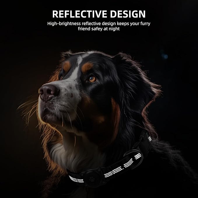 Upgraded AirTag Dog Collar, IP68 Waterproof Air Tag Dog Collar Holder, Reflective, Ultra-Durable, Comfortable Padded, Heavy Duty Dog Collars for Small Medium Large Dogs (L (14.8"-20.3"), Black)