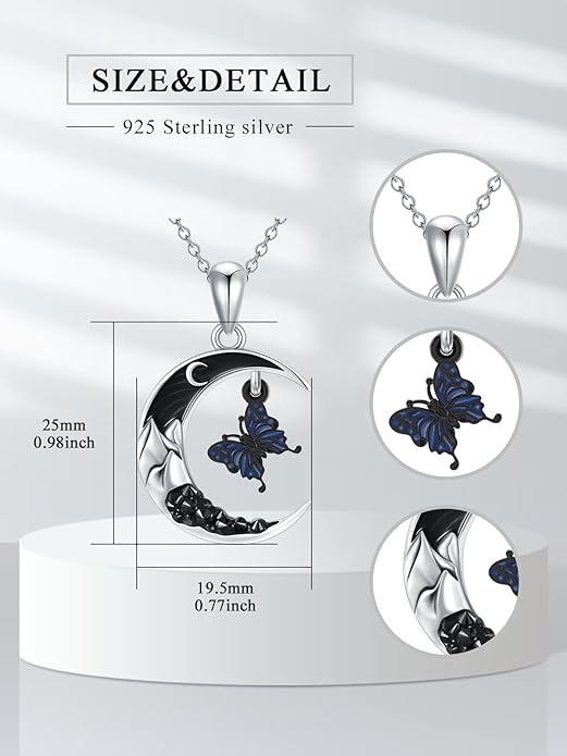 Gothic Jewelry Bat/Cat/Wolf/Dragon/Owl/Fox/Spider/Sun Pendant Sterling Silver Crescent Moon Necklace for Women Girls Black Jewelry Gifts