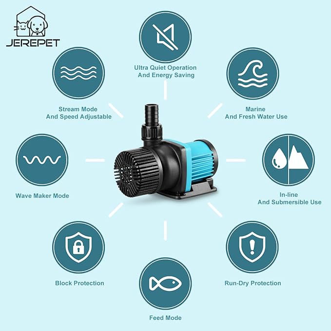 520GPH 20W 9FT Aquarium 24V DC Water Pump with Controller, Submersible and Inline Return Pump for Fish Tank,Aquariums,Fountains,Sump,Hydroponic,Pond,Freshwater and Marine Water Use