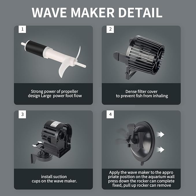 Upettools 12680 GPH Wave Maker Aquarium Circulation Pump - 4-Head Powerful Submersible Powerhead for Fresh & Saltwater Tanks (180-300 Gallons) with Adjustable Flow - Black
