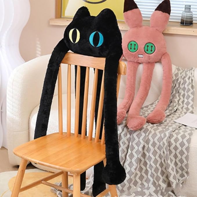 Long Legs Octopus Cat Plush Pillow,39"/100cm Cute Black Cat Stuffed Animals Kawaii Soft Black Cat Plush Toy, Gift for Men Women Kids
