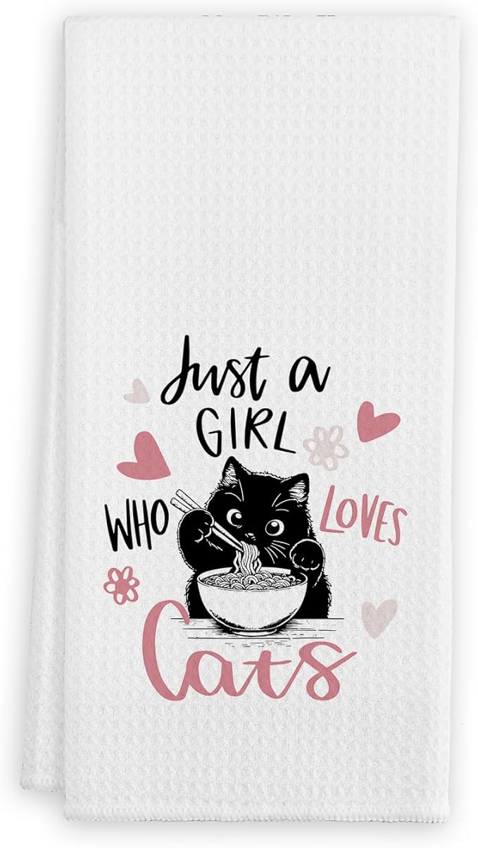 Just a Girl Who Loves Cats Kitchen Towels, Black Kitty Hand Towels, Black Cat Lovers Mom Lady Owners Gifts for Kitchen Decor Soft Dish Cloth for Women, 16x24 Inches